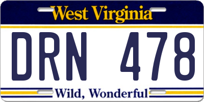 WV license plate DRN478