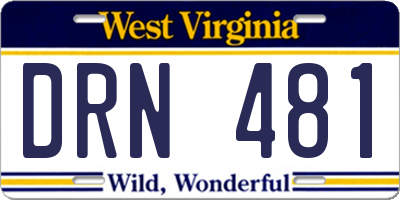 WV license plate DRN481