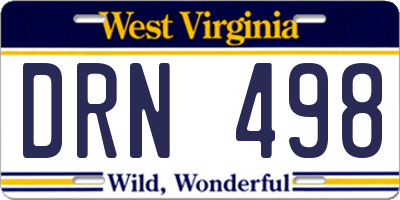 WV license plate DRN498