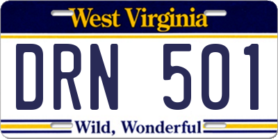 WV license plate DRN501