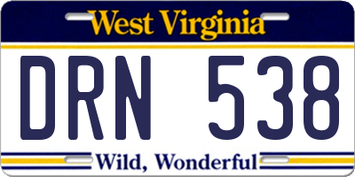 WV license plate DRN538