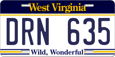 WV license plate DRN635