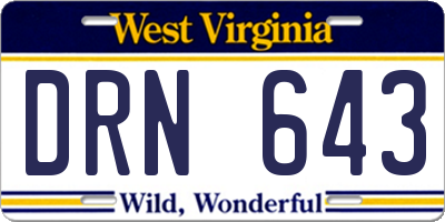 WV license plate DRN643