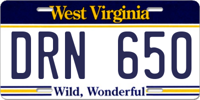WV license plate DRN650