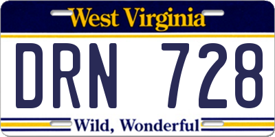 WV license plate DRN728