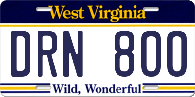 WV license plate DRN800