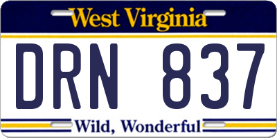 WV license plate DRN837