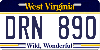 WV license plate DRN890