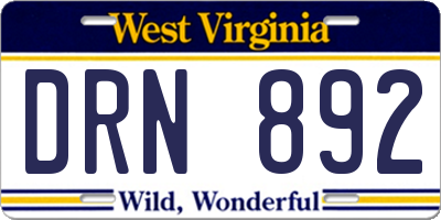 WV license plate DRN892