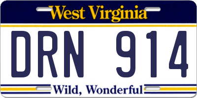 WV license plate DRN914