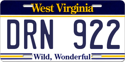 WV license plate DRN922