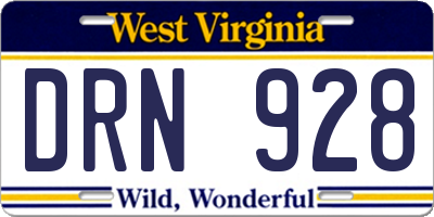 WV license plate DRN928
