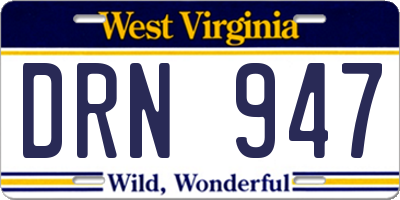 WV license plate DRN947