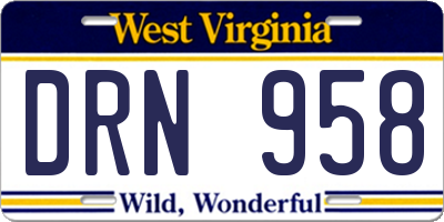 WV license plate DRN958