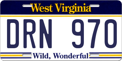 WV license plate DRN970