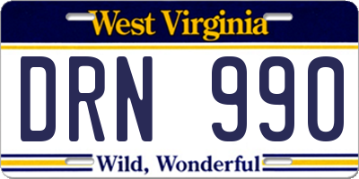 WV license plate DRN990