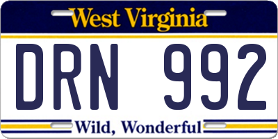 WV license plate DRN992