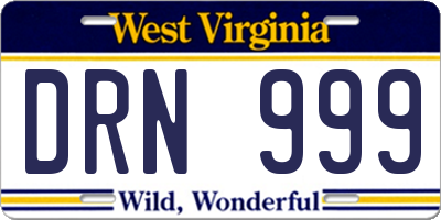 WV license plate DRN999
