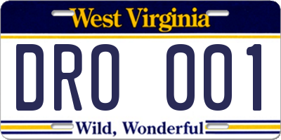 WV license plate DRO001