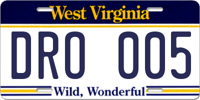 WV license plate DRO005