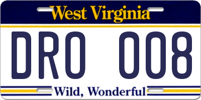 WV license plate DRO008