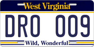 WV license plate DRO009
