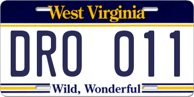 WV license plate DRO011
