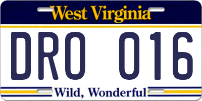 WV license plate DRO016
