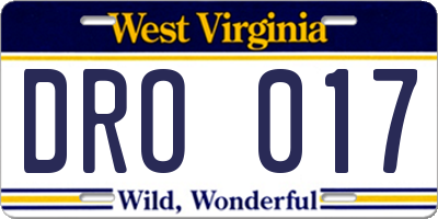 WV license plate DRO017