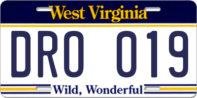 WV license plate DRO019