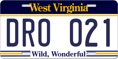WV license plate DRO021