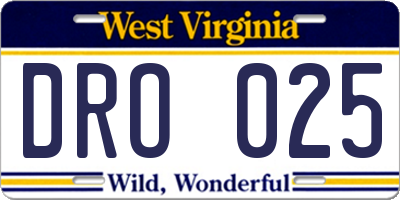 WV license plate DRO025