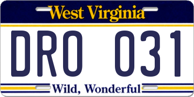 WV license plate DRO031