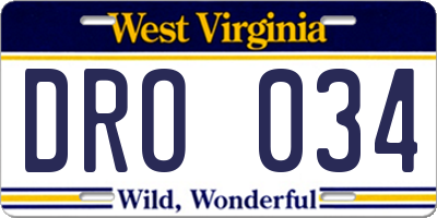 WV license plate DRO034