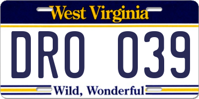 WV license plate DRO039