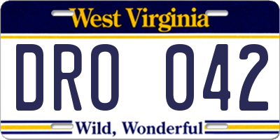 WV license plate DRO042