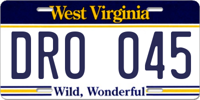 WV license plate DRO045
