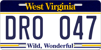 WV license plate DRO047