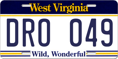 WV license plate DRO049