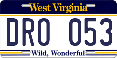 WV license plate DRO053