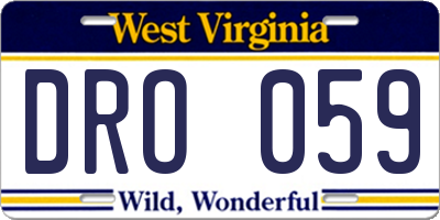 WV license plate DRO059