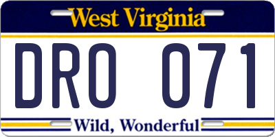 WV license plate DRO071
