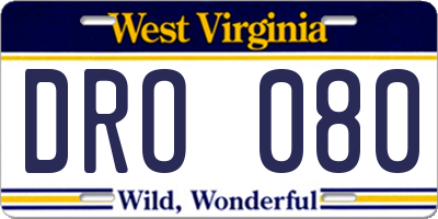 WV license plate DRO080