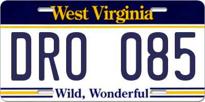 WV license plate DRO085
