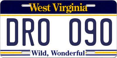 WV license plate DRO090
