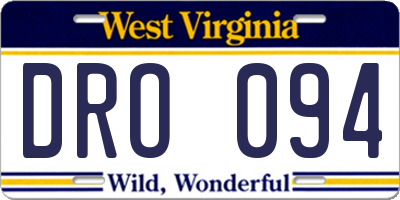WV license plate DRO094