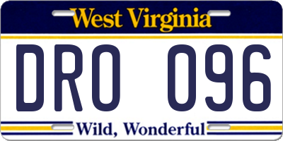 WV license plate DRO096