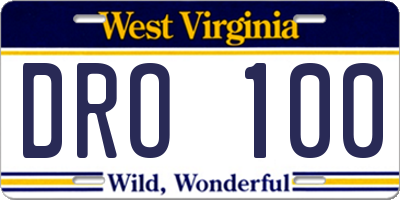 WV license plate DRO100