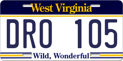 WV license plate DRO105