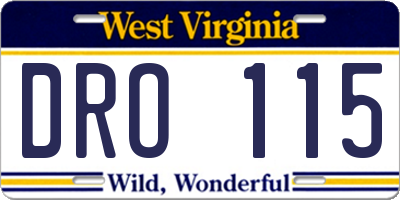 WV license plate DRO115